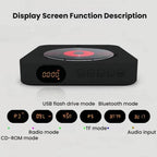 KUSTRON Home Wall-Mounted Rechargeable CD Player Bluetooth Speaker Music Player With Cover, US Plug, EU Plug, UK Plug, AU Plug