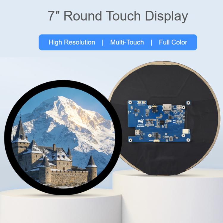 Waveshare 7inch Round HDMI Capacitive Touch Display, 1080x1080 LCD, 10-Point Multi-Touch  For Raspberry Pi Arduino DIY, 7inch 1080x1080 LCD