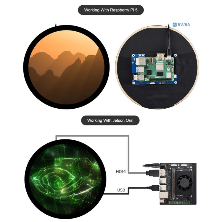 Waveshare 7inch Round HDMI Capacitive Touch Display, 1080x1080 LCD, 10-Point Multi-Touch  For Raspberry Pi Arduino DIY, 7inch 1080x1080 LCD