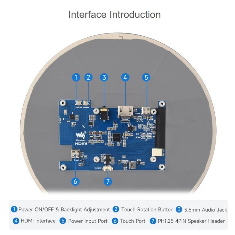 Waveshare 7inch Round HDMI Capacitive Touch Display, 1080x1080 LCD, 10-Point Multi-Touch  For Raspberry Pi Arduino DIY, 7inch 1080x1080 LCD