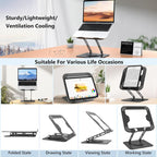 360 Degree Rotating Foldable Height Adjustable Ventilated Metal Computer Stand, NH-02Pro