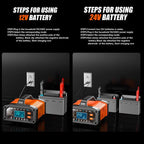 Foxsur 20A 12V/24V Portable Car  Motorcycle Battery Charger, US Plug, EU Plug, UK Plug, AU Plug, JP Plug