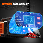 Foxsur 20A 12V/24V Portable Car  Motorcycle Battery Charger, US Plug, EU Plug, UK Plug, AU Plug, JP Plug