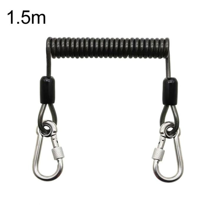 Heavy Duty Fishing Safety Rope 49-Strand Steel Cable With Locking Carabiner, 1.5m, 2m, 3m