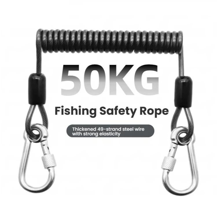 Heavy Duty Fishing Safety Rope 49-Strand Steel Cable With Locking Carabiner, 1.5m, 2m, 3m