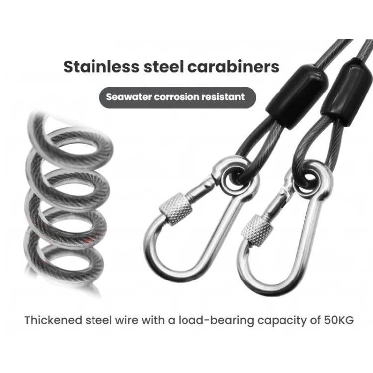 Heavy Duty Fishing Safety Rope 49-Strand Steel Cable With Locking Carabiner, 1.5m, 2m, 3m