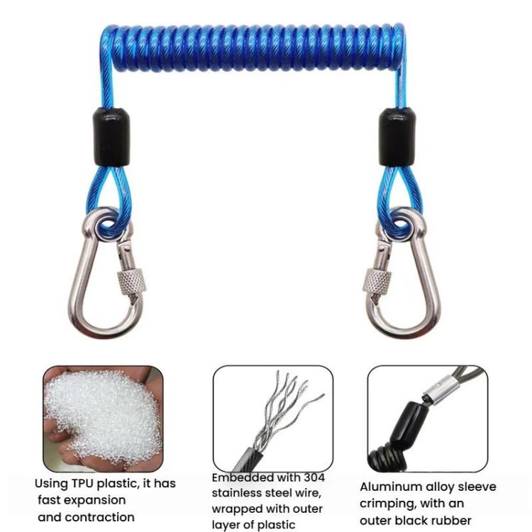 Heavy Duty Fishing Safety Rope 49-Strand Steel Cable With Locking Carabiner, 1.5m, 2m, 3m