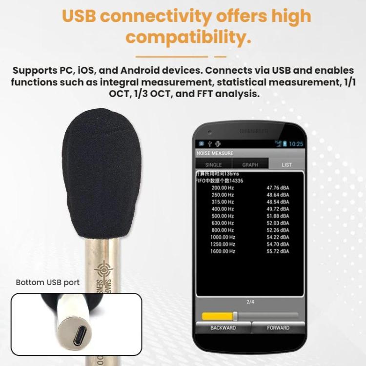 SMART SENSOR 26-126dBA USB Connected High-precision Measuring Microphone