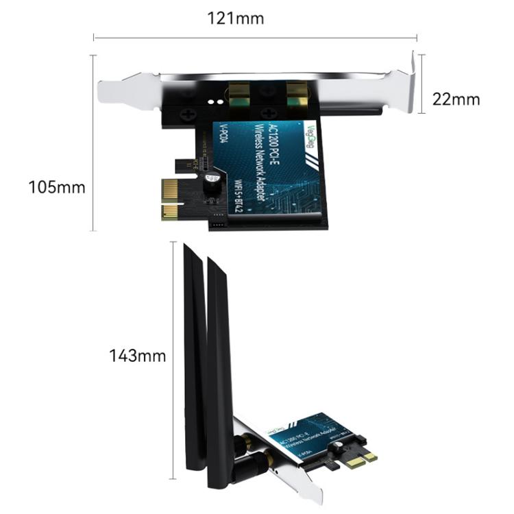 VegGieg 2 In 1 Desktop Gigabit PCIe Wireless Network Adapter, AC1200 PCI-E to WIFI 5 + Bluetooth 4.2/5dB