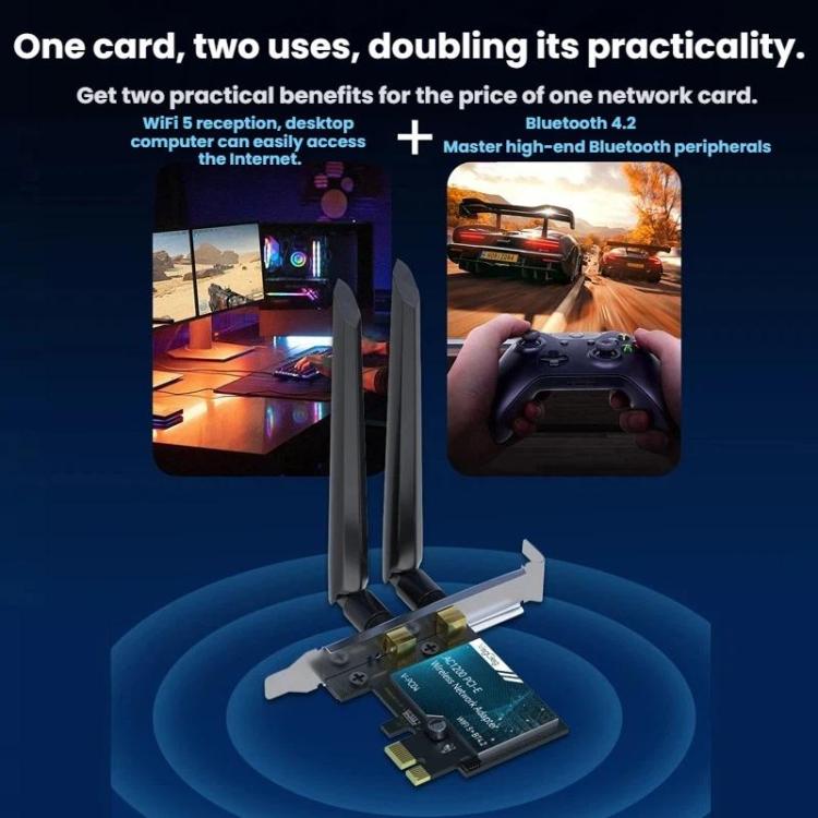 VegGieg 2 In 1 Desktop Gigabit PCIe Wireless Network Adapter, AC1200 PCI-E to WIFI 5 + Bluetooth 4.2/5dB