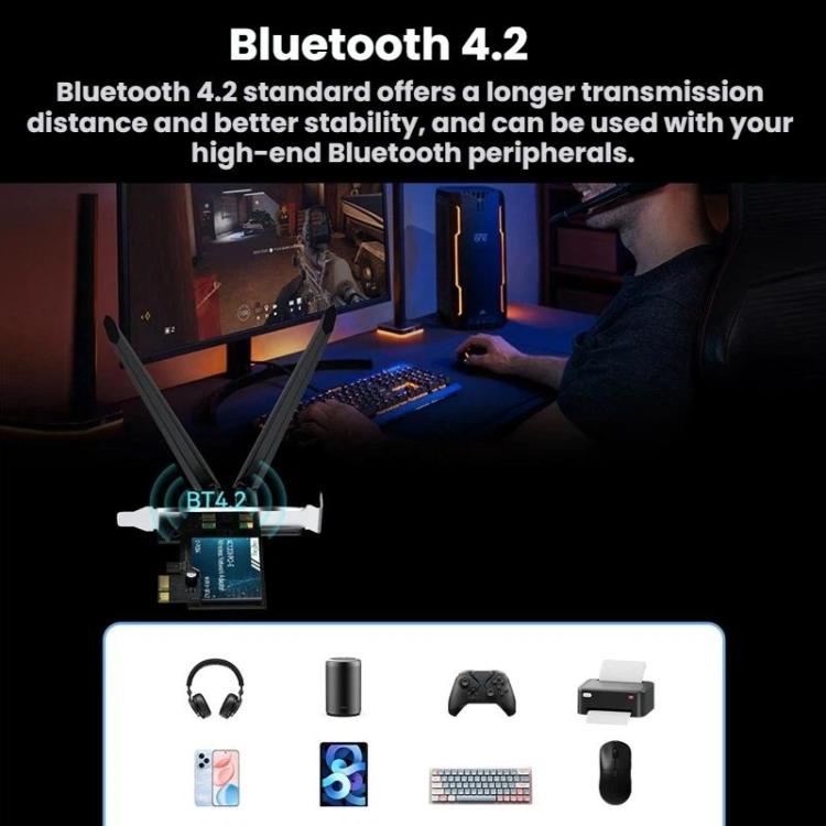 VegGieg 2 In 1 Desktop Gigabit PCIe Wireless Network Adapter, AC1200 PCI-E to WIFI 5 + Bluetooth 4.2/5dB