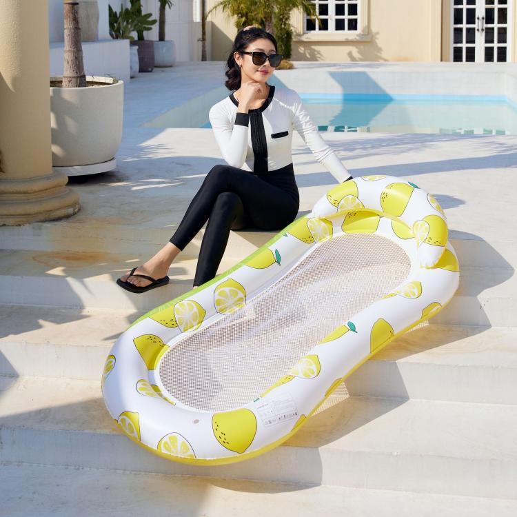 Inflatable Thickened Floating Bed Water Air Lounger, Yellow Lemon, Watermelon Pattern, Strawberry Pattern, Lime Pineapple Pattern, Sequined Starry Blue, Sequined Starry Pink, Sequins Watermelon Pattern, Sequins Strawberry Pattern, Sequins Mermaid      ...