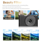 4K Waist-Level Viewfinder Flip-Screen Selfie Mirrorless Digital Camera, Crocodile Leather, Pebbled Texture, Crocodile Leather + Neck Strap, Pebbled Texture + Neck Strap
