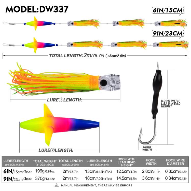 Saltwater Trolling Lure Rig Octopus Squid Skirt Lures with Spreader Bird & Weighted Lead Head Hook, PROBEROS 6inch, PROBEROS  9inch