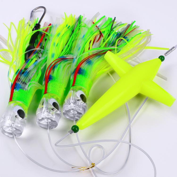 Saltwater Trolling Lure Rig Octopus Squid Skirt Lures with Spreader Bird & Weighted Lead Head Hook, PROBEROS 6inch, PROBEROS  9inch