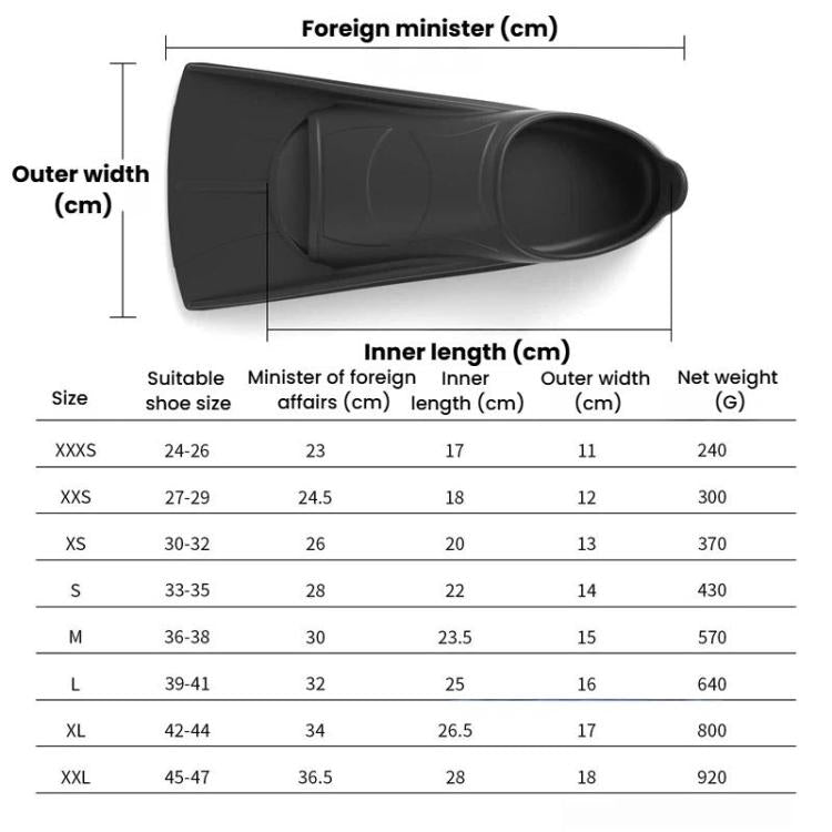 Swim & Dive Silicone Fins Long Flippers For Snorkeling & Water Sports, 27-29, 30-32, 33-35, 36-38, 39-41, 42-44