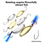 Fishing Spoon Lures Kit Metal Hard Baits Set with Treble & Single Hooks, Feathers, PROBEROS 9 In 1, PROBEROS 10 In 1, PROBEROS 16 In 1, PROBEROS 17 In 1, PROBEROS 19 In 1, PROBEROS 38 In 1 A, PROBEROS 38 In 1 B, PROBEROS 50 In 1