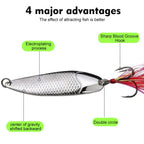 PROBEROS 5Pcs Fishing Spoons Lures Kit Metal Hard Bait Set with Sharp Blood Groove Hook & Colorful Feathers