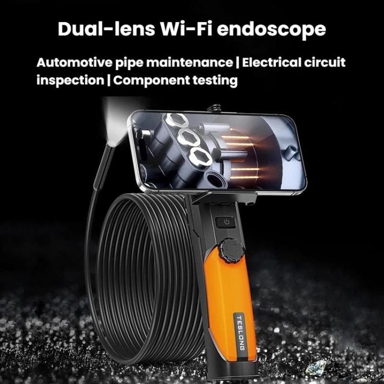TESLONG WF200 WiFi HD Endoscope With LED Lights Handheld Industrial Inspection & Repair Borescope, Dual-Lens 8mm/5m