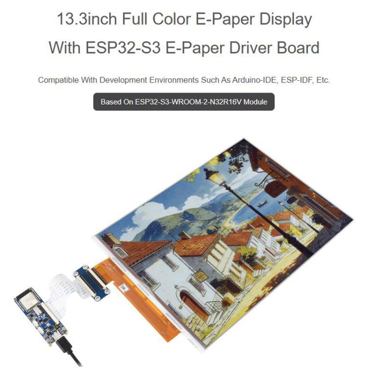 ESP32-S3 13.3 Inch Full Color E-Paper Display Onboard Audio Codec Chip Support WiFi & Bluetooth 5, Waveshare 34349