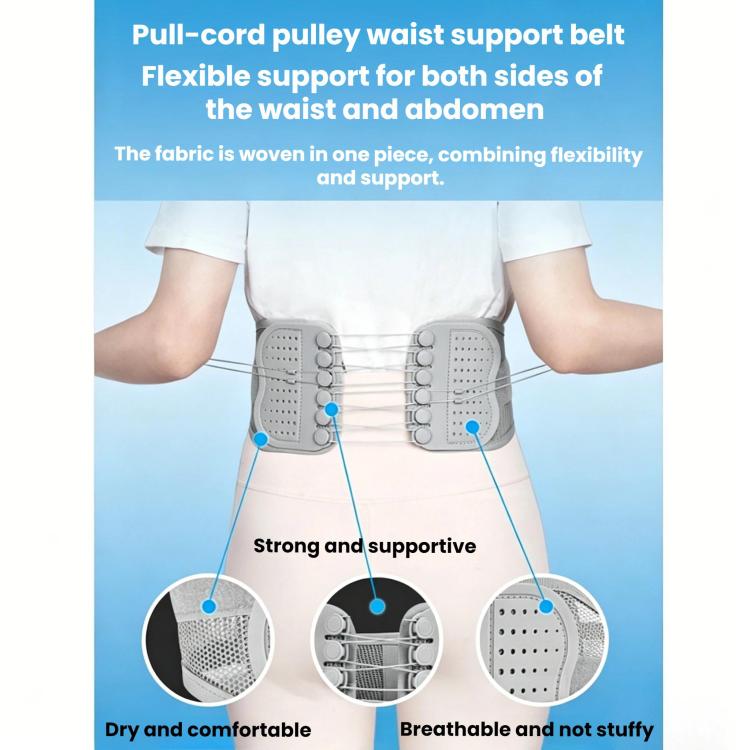 Adjustable Breathable Mesh Lumbar Support Belt With Double Pulleys, S, M, L, XL