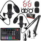 Dual BM800 Condenser Microphone With F998max Live Sound Card Kit Podcast Equipment Bundle Adjustable Scissor Arm Stand