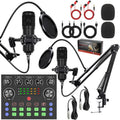 Dual BM800 Condenser Microphone with V8S Live Sound Card Kit Podcast Equipment Bundle Adjustable Scissor Arm Stand