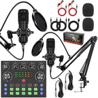 Dual BM800 Condenser Microphone with V8S Live Sound Card Kit Podcast Equipment Bundle Adjustable Scissor Arm Stand