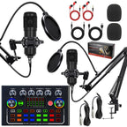 Dual BM800 Condenser Microphone With F009 Live Sound Card Kit Podcast Equipment Bundle Adjustable Scissor Arm Stand