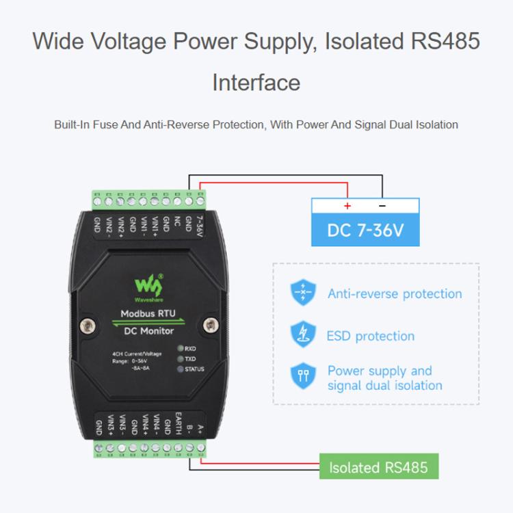 Industrial 4-Ch DC Monitoring Module, 16-Bit High-Precision Acquisition, Supports Voltage And Current Measurement, Modbus RTU Protocol, 33931