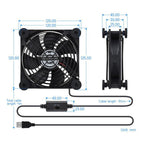 Waveshare 34398 USB 5V 120mm Quiet Cooling Fan, 3-Speed Adjustable, PWM Control, High Airflow, Anti-Vibration Design, Single, Double