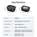 For DJI Osmo Pocket 4/3 Magnetic Optical Glass Lens Filter with Aluminum Alloy Frame, aMagisn Macro Lens 10X, aMagisn Wide Angle Lens 0.72X