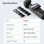 For DJI Osmo Pocket 4 / 3 aMagisn Magnetic Lens Filter, Adjustable CPL, VND  1-5 Stop, VND 6-10 Stop, Black Mist 1/4, ND4/16/64/256, ND1000