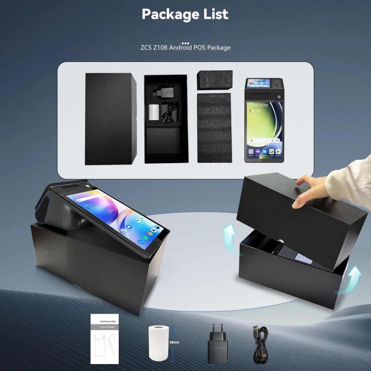 Z108 Android Handheld POS Cash Register, Dual-Screen Touch Scanning Payment Device For Supermarket & Restaurant, 2.6 inch EU Plug, 3.9 inch EU Plug