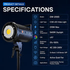 DENGWEI DW200D 200W COB LED Video Light Daylight Balanced Continuous Output Studio Lamp, EU Plug, US Plug, UK Plug