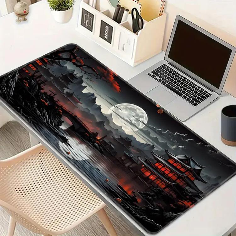 Stain-Resistant Ancient Landscape Mouse Pad, E-Sports Gaming Keyboard Desk Mat, 30 x 80 x 0.2cm, 30 x 80 x 0.3cm, 40 x 90 x 0.2cm, 40 x 90 x 0.3cm