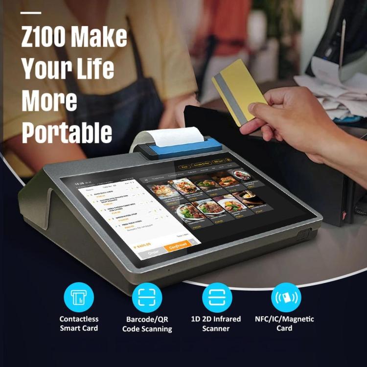 Z100 Dual-Screen Smart Cash Register With Printing All-In-One Machine, Android POS Terminal For Hotel, Restaurant, Supermarket EU Plug, 2.6 inch 58mm, 2.6 inch 80mm