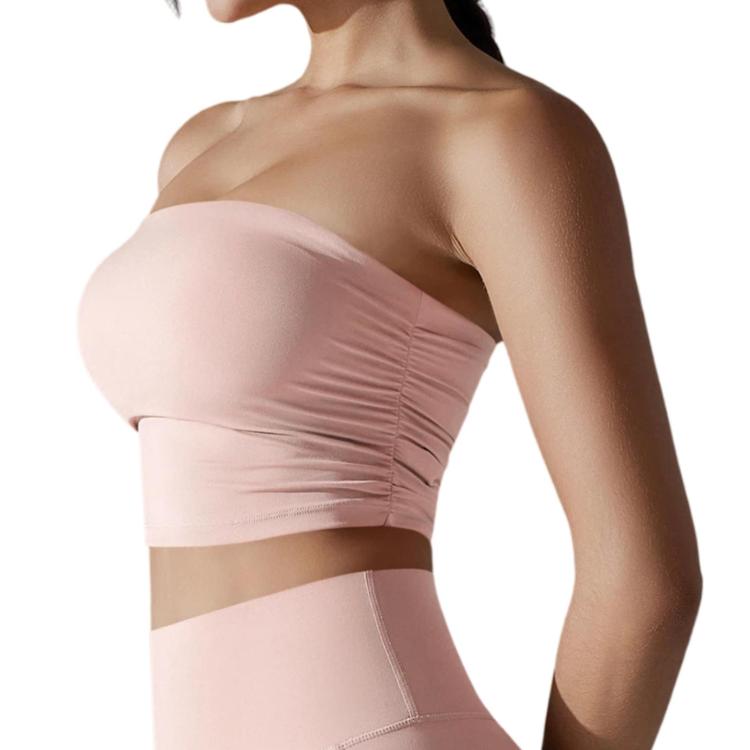 Breathable Form-Fitting Yoga Top With Pleated Strapless Design For Fitness Wear, S, M, L, XL