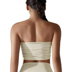 Breathable Form-Fitting Yoga Top With Pleated Strapless Design For Fitness Wear, S, M, L, XL