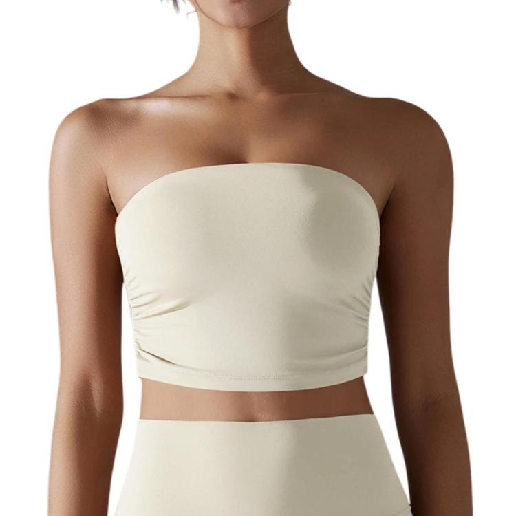 Breathable Form-Fitting Yoga Top With Pleated Strapless Design For Fitness Wear, S, M, L, XL