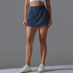 High-Waisted Form-Fitting Two-Piece Style Tennis Skirt With Back Pockets, S, M, L, XL