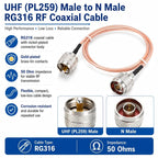 UHF Male To N-Type Male RG316 Extension Cable RF Coaxial Cable, 0.1m, 0.15m, 0.3m, 1m, 2m, 3m, 5m