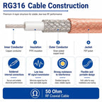 UHF Male To N-Type Male RG316 Extension Cable RF Coaxial Cable, 0.1m, 0.15m, 0.3m, 1m, 2m, 3m, 5m