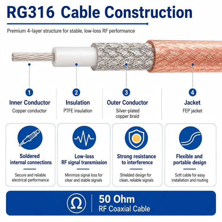 UHF Male To N-Type Male RG316 Extension Cable RF Coaxial Cable, 0.1m, 0.15m, 0.3m, 1m, 2m, 3m, 5m