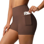 High-waisted Tight-fitting Yoga Shorts Three-quarter Length With Pockets, S, M, L, XL