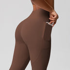Double-Sided Brushed High-Waisted Stretchy Breathable Fitness Yoga Pants With Pockets, S, M, L, XL