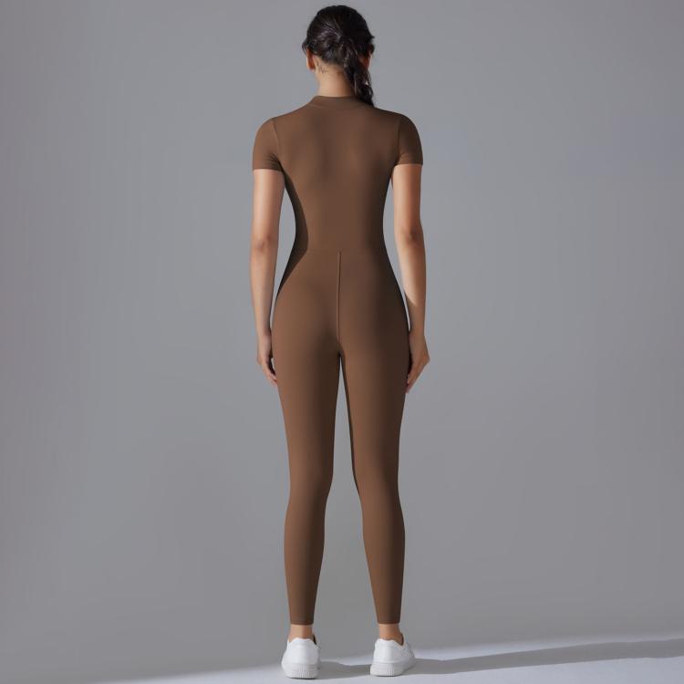 Zippered High-stretch Short-sleeved Bodysuit For Fitness Yoga, S, M, L, XL