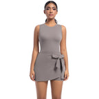 Anti-Exposure Tennis Skirt Bodysuit Breathable Fitness Yoga Wear, S, M, L, XL