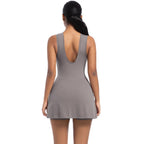 Anti-Exposure Tennis Skirt Bodysuit Breathable Fitness Yoga Wear, S, M, L, XL