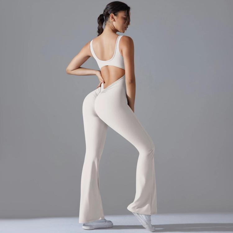 Long Yoga Backless Hip Lift Slimming Wide-leg Bodysuit, S, M, L, XL